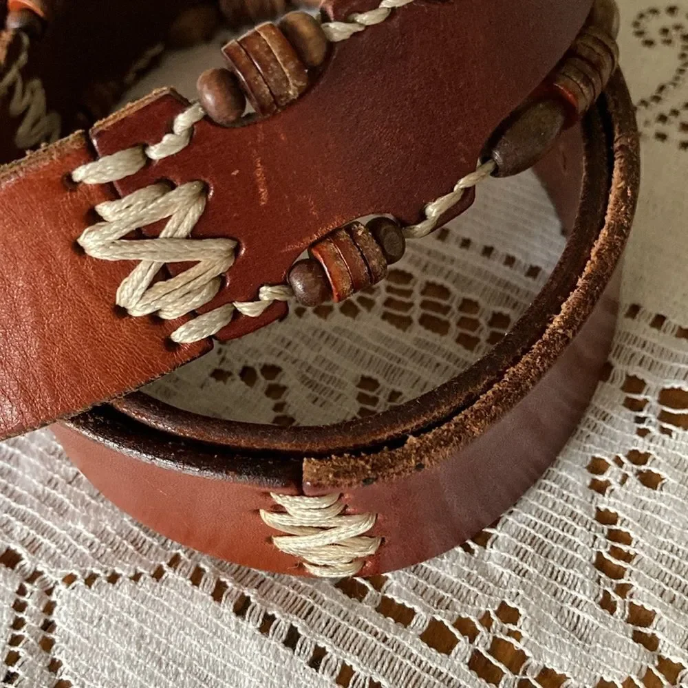 Omega Boho Rustic Embellished Genuine Leather Belt Size L